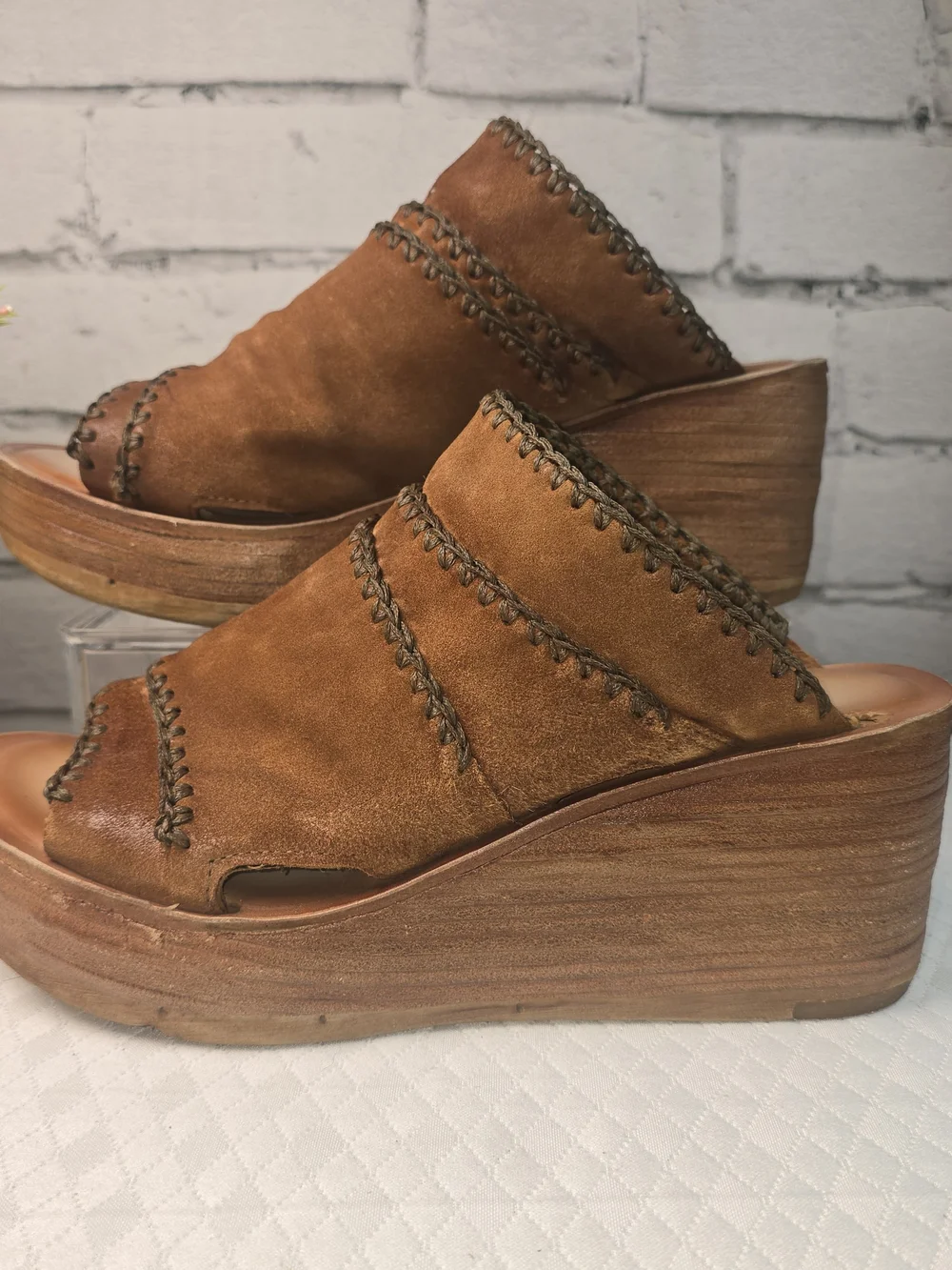 A.S. 98 NELSON PLATFORM WEDGE SANDAL BROWN/WHISKEY SUEDE LEATHER WOMENS 40
